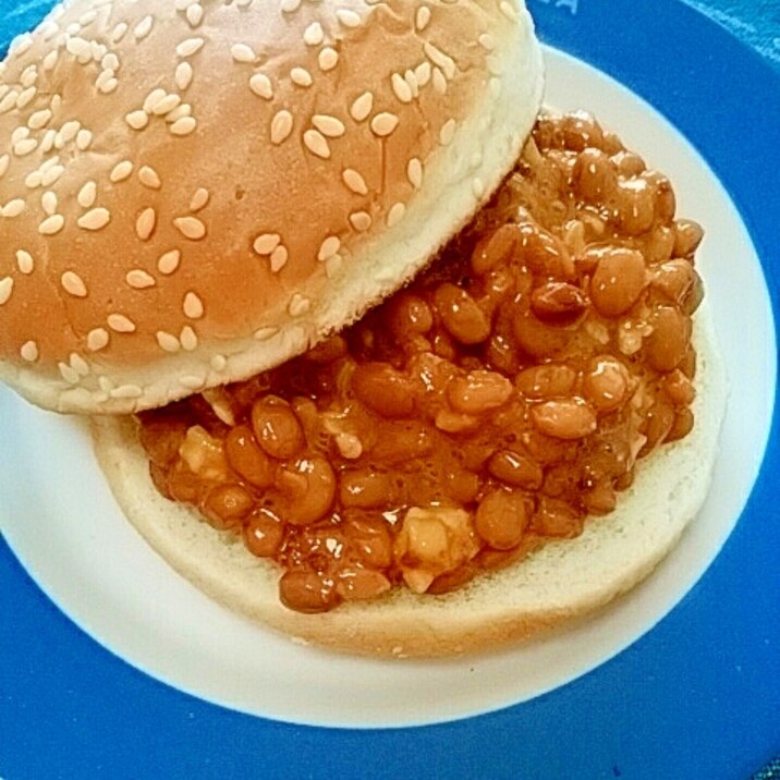 納豆の食べ方-酒粕そぼろ味噌バーガー♪